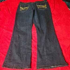 Out Jeans Boot Cut Stretch Denim Jeans Misses size 16 Flap Pockets Dark Wash